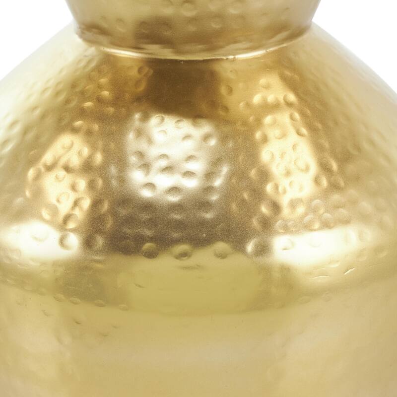 Metal Hammered Spotted Decorative Vase with Fluted Top - Gold - Roche River Decor