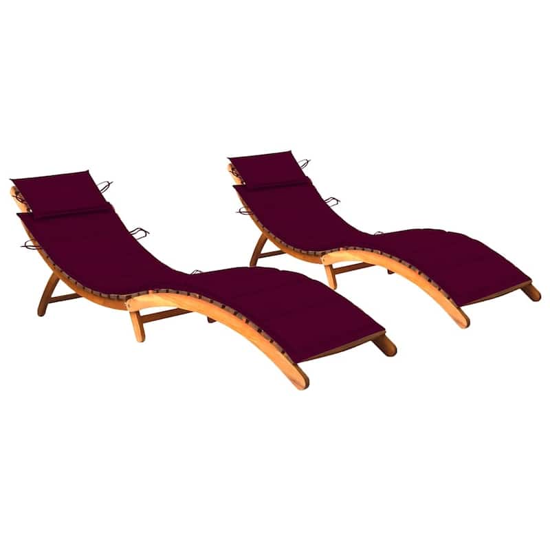 vidaXL Patio Sun Lounger with Cushion Solid Acacia Wood - 72.4" x 21.7" x 25.2" - Wine red2