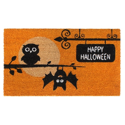 RugSmith Black Machine Tufted Happy Halloween Owls Doormat, 18" x 30" - 18" x 30"