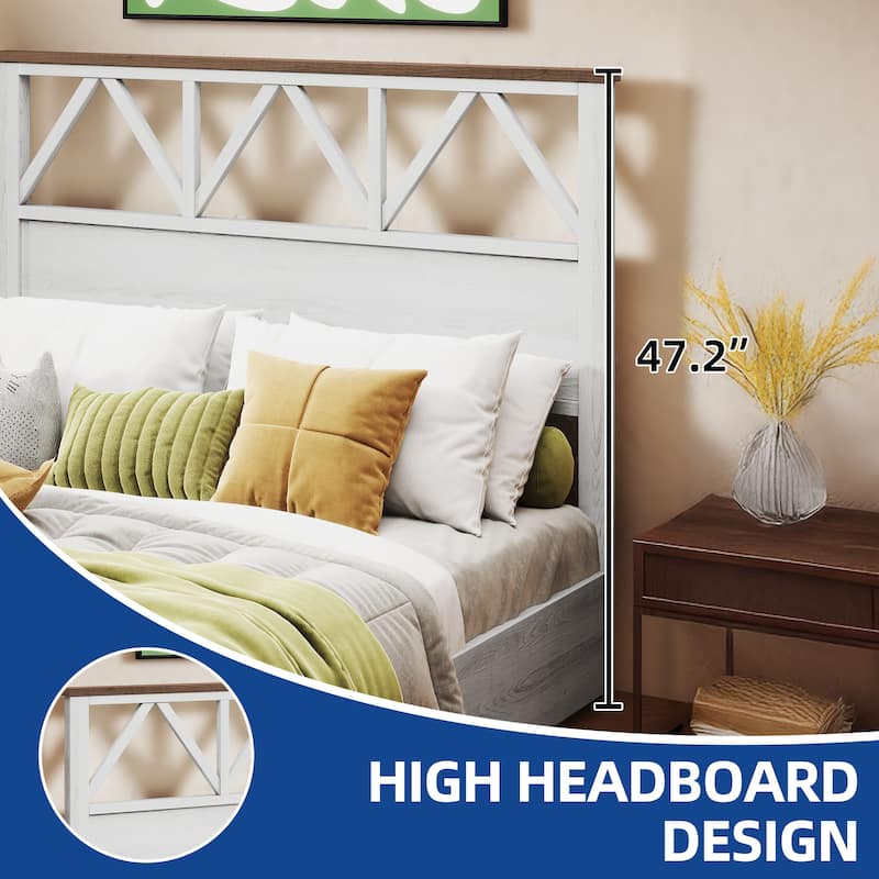 Farmhouse Bed with Headboard Platform, Ideal for Bedroom/Apartment