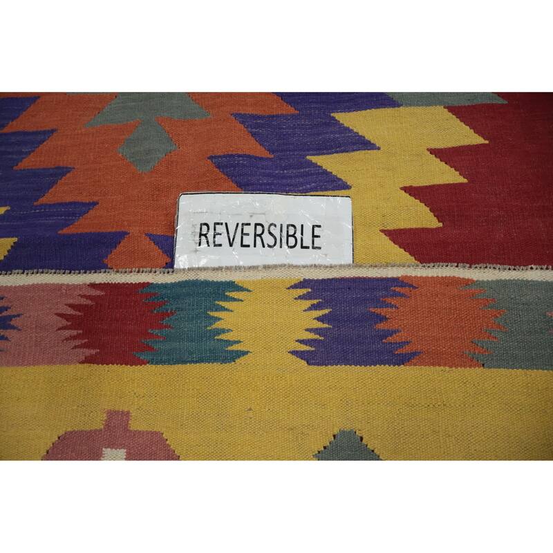 Hand Woven Oriental 100% Wool Carpet Southwestern Tribal Multi-Colored Kilim Area Rug - 9' 9'' X 7' 10''