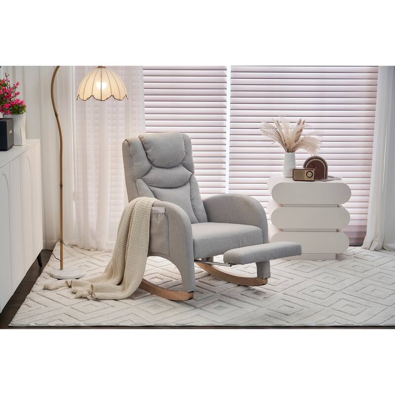 Fabric Upholstered Nursery Rocking Chair with Adjustable Footrest