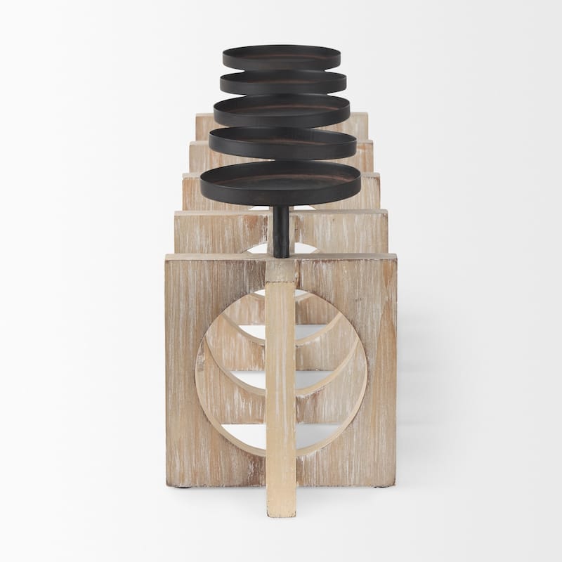 Cambie 29.0L x 6.0W x 9.0H Natural Wood W/Black Metal Candle Holders - 29.0L x 6.0W x 9.0H