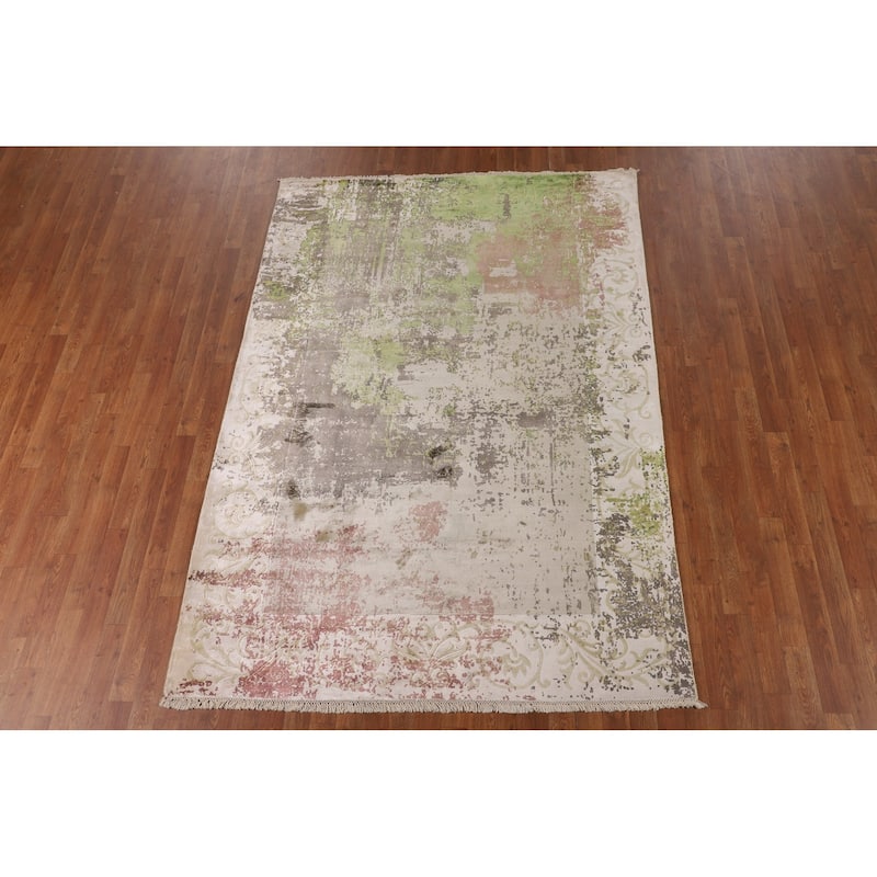 Contemporary / Abstract Area Rug Hand-Knotted Oriental Wool Carpet - 5'7" X 7'11"