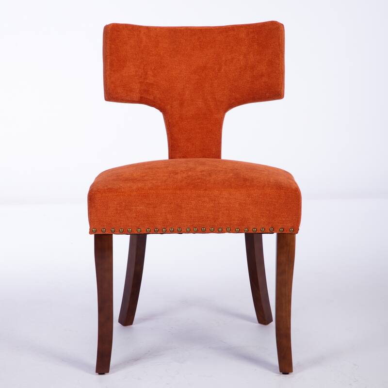 Mid Century Modern Dining Chairs Set of 2, Farmhouse Linen Fabric Upholstered Accent Chair Curved Backrest