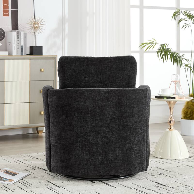 Upholstered Swivel Chair with Metal Base, Chenille Fabric Accent Chair with Curved Back, Living Room Single Sofa