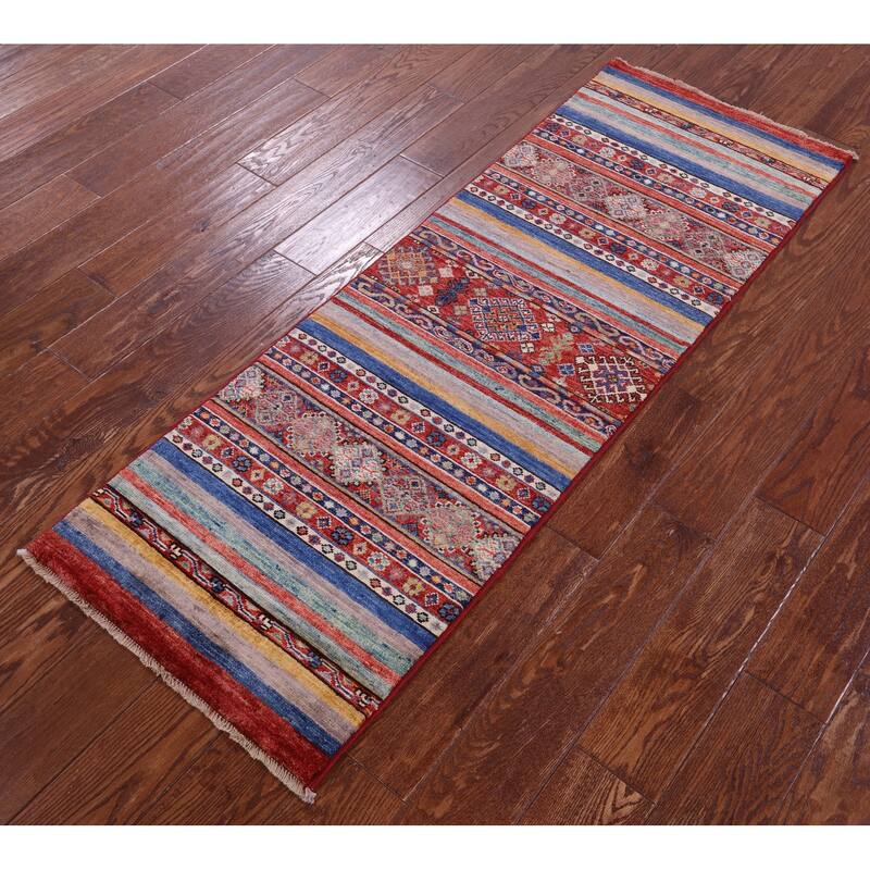 Golden Nile Khorjin Persian Gabbeh Hand Knotted Wool Runner Rug - 2' 0" X 5' 9" Runner