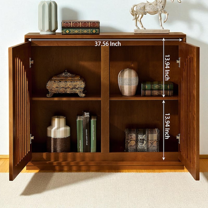 39" Mid Century Fluted Sideboard Cabinet with 2 Outlet Holes, Buffet Storage Cabinet for Entryway Kitchen Hallway