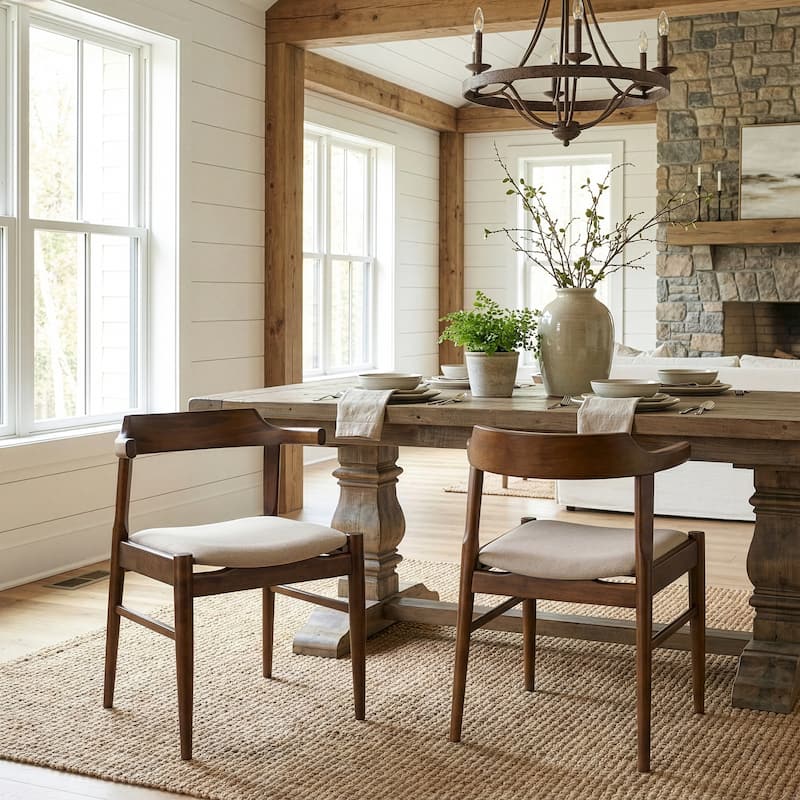 Set of 2 Atlas Retro Modern Dark Brown Wood Chair with Curved Back