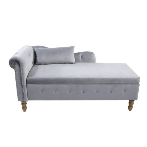 Velvet Lounge Recliners with Storage & Pillow, Nailhead Trim
