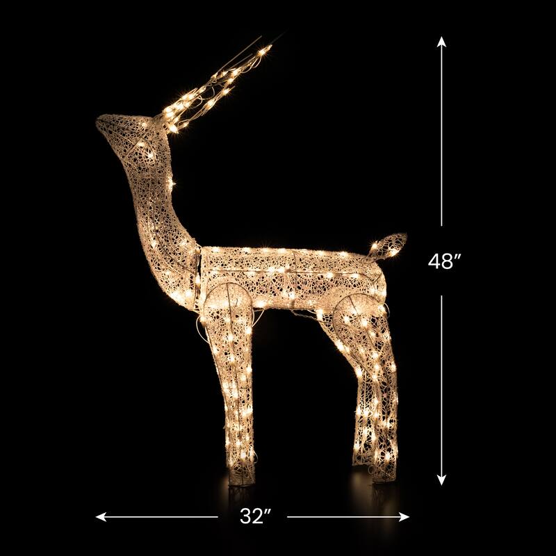 48-Inch Lighted White Mesh Buck Outdoor Christmas Decor Clear Lights
