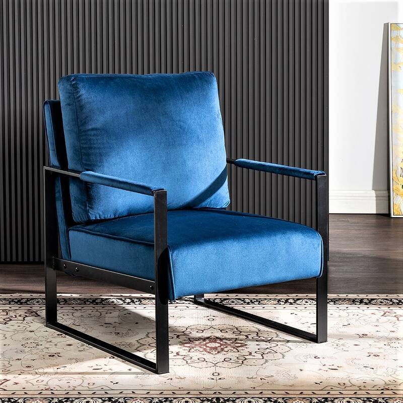 Hosam 25.4" Velvet Upholstery Metal Arms Chair - Blue