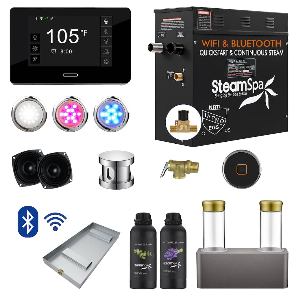 Black Series WiFi and Bluetooth 9kW QuickStart Steam Bath Generator Package with Dual Aroma Pump in Polished Chrome