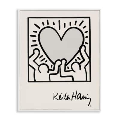 Stupell Contemporary People Outline Heart Symbol Keith Haring Framed Wall Art - Black