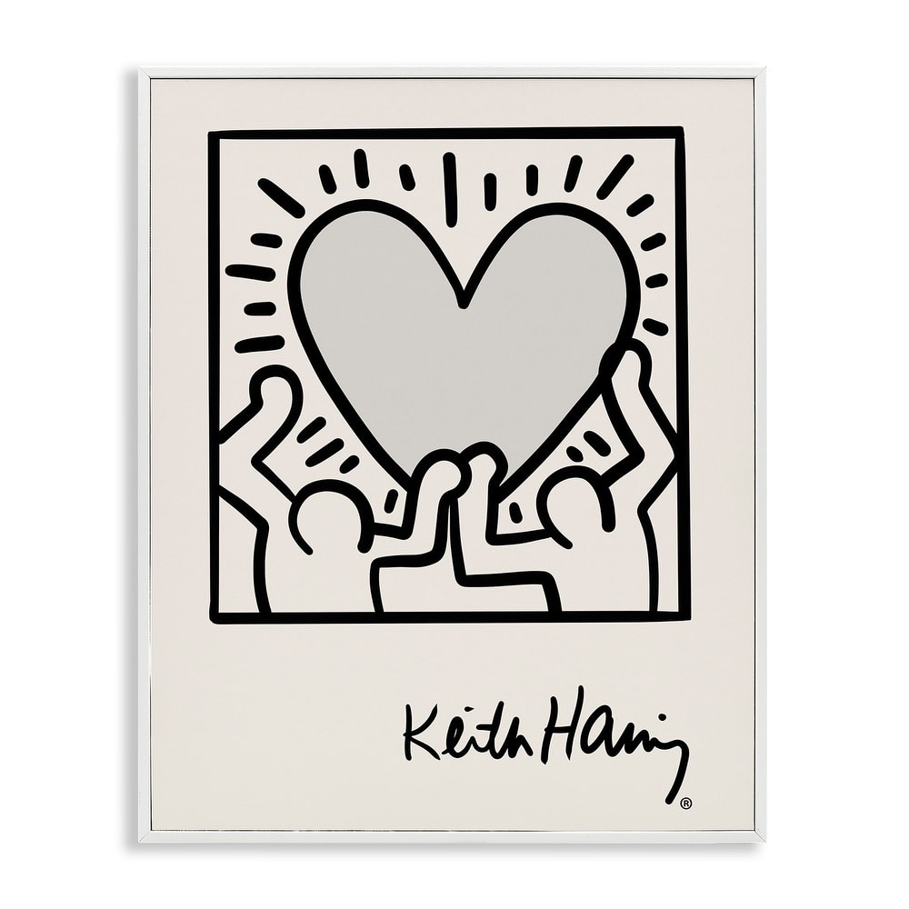 Stupell Contemporary People Outline Heart Symbol Keith Haring Framed Wall Art - Black