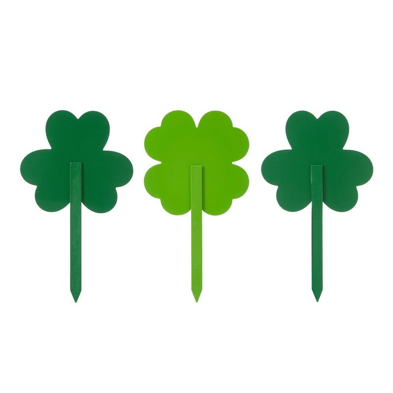 Glitzhome Set of 3 Wooden St. Patrick's Shamrocks Yard Stakes