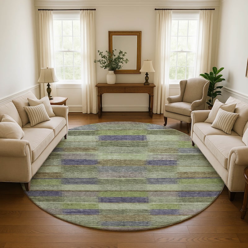 Premium Washable Super Soft Geo Stripe Mayfield Rug - Aloe - 8' x 8'