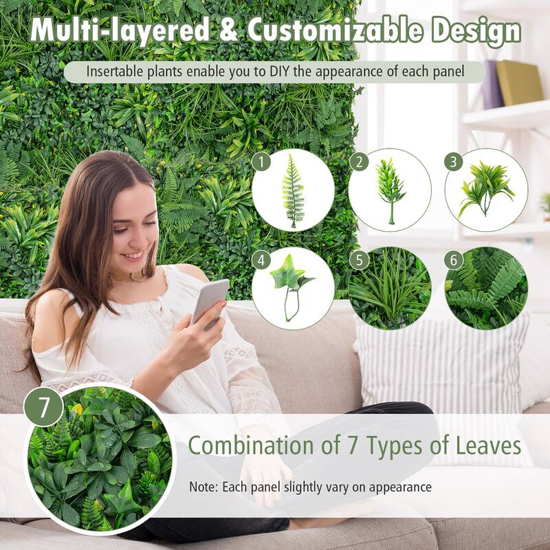 Gymax 4 Pack 20'' x 20'' Artificial Hedge Boxwood Panels with 7 Types