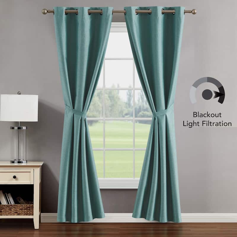 Creative Home Ideas Legrae Blackout Grommet Window Curtain Panel Pair with Tiebacks
