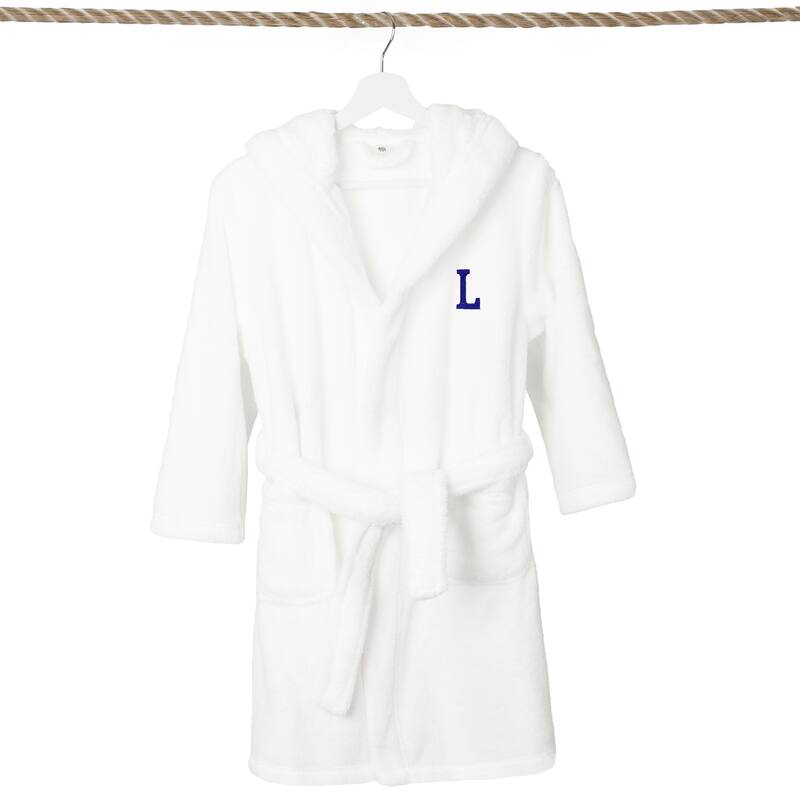 Sweet Kids 100% Polyester SUPER PLUSH Double Brushed Hooded Bathrobe with Navy Bookman Monogram