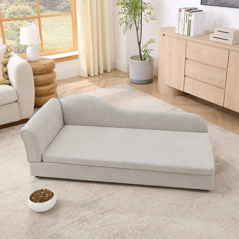 Oversized Pet Sofa, Elegant Modern Linen Fabric Elevated Dog Sofa Bed, Oversized Rectangular Pet Bed with Backrest & Armrest