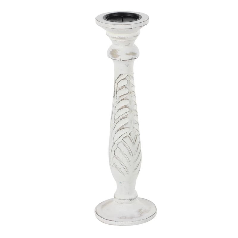 Mango Wood Candle Holder - Set of 3 White - Roche River Decor - 6"W x 6"L x 18"H
