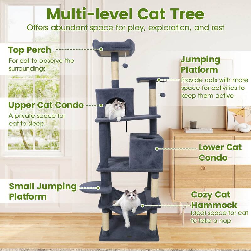 Costway 70” Cat Tree for Indoor Cats with Padded Top Perch, Dual - See Details