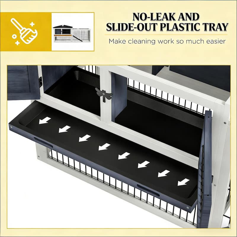 Outdoor Pet House,Rabbit Hutch,Small Animal Hutch Cage is designed for convenient cleaning - Black,Dark Gray+White