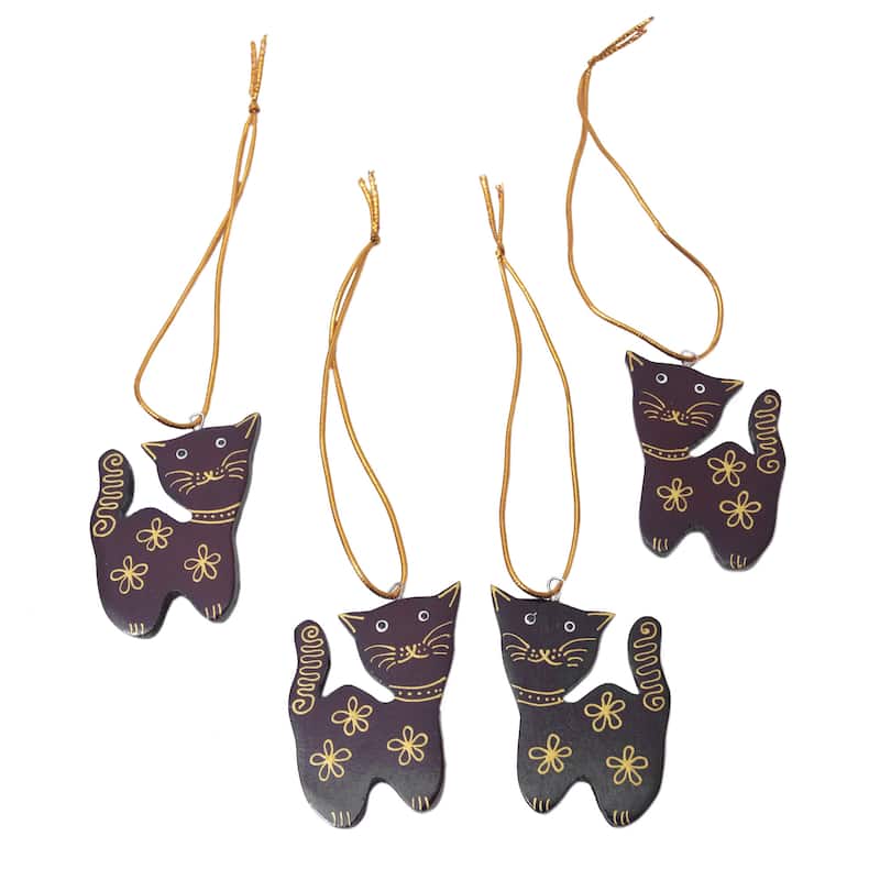 Novica Handmade Sweet Felines Wood Ornaments (Set Of 4)