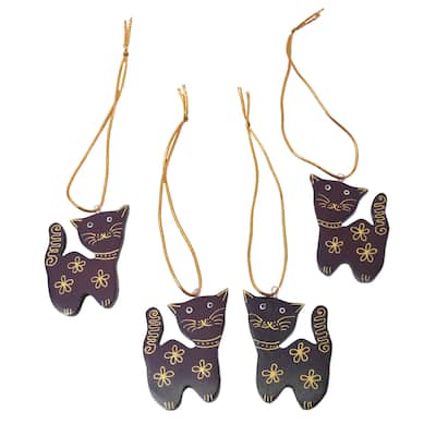 Novica Handmade Sweet Felines Wood Ornaments (Set Of 4)