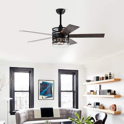 Classic Ceiling Fan Light with 5 Blades and Lighting, Speed Adjustment Function for Bedroom and Living Room