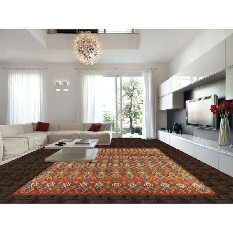 Multicolor Kilim Oriental Large Rug Flatweave Wool Carpet - 10'5" x 16'2"