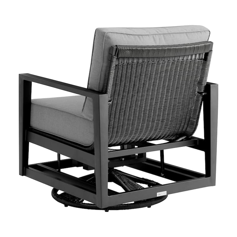 Grand Black Aluminum and Wicker Outdoor 5-Piece Swivel Glider Chat Set