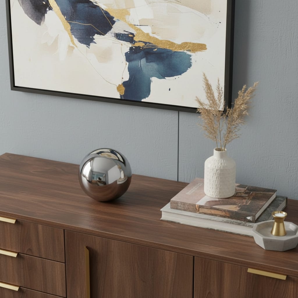 HomeRoots 8" Silver Buffed Aluminum Decorative Orb - 8.00 in. x 8.00 in. x 8.00 in.