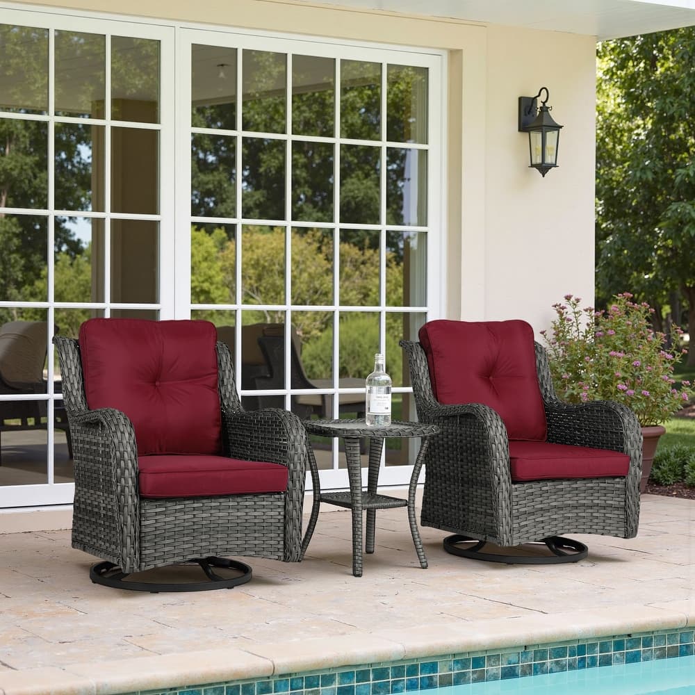 3 Pieces Patio Bistro Set Outdoor Swivel Rocking Chair with Side Table