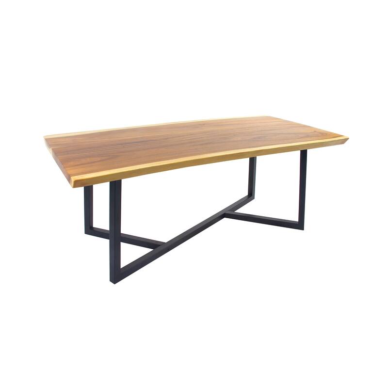 Wood Dining Table with Black Metal Base - Brown - Roche River Decor - 40"Wx79"Lx30"H