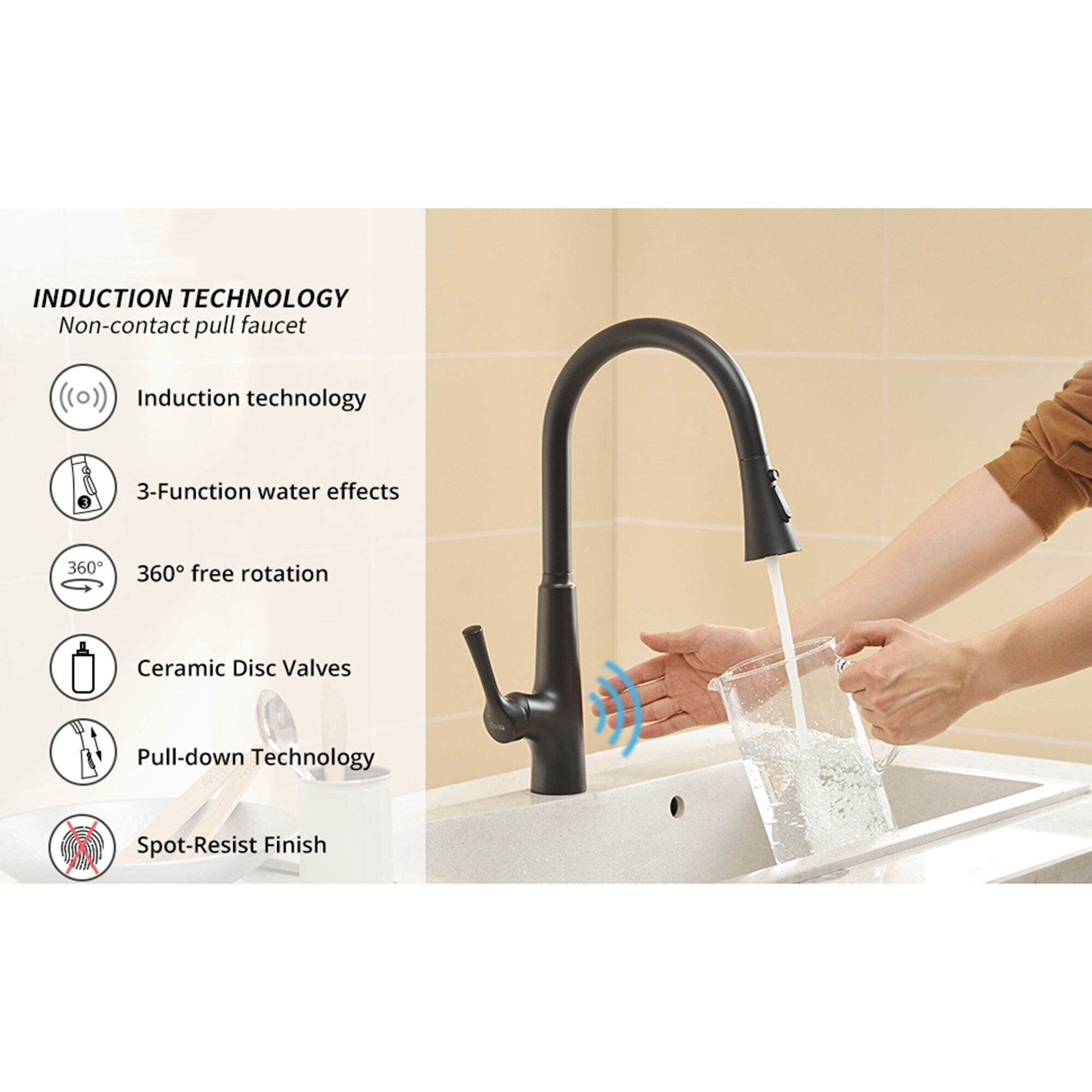 Matte Black Touchless Kitchen Faucet with Single Hole