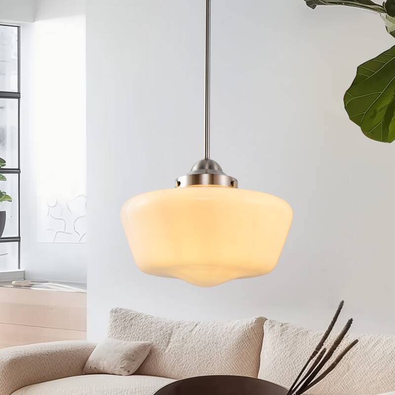 Single Head Brushed Nickel Pendant Light with Opal Glass Shade E26 for Soft Ambient Lighting - 11.8*11.8*9