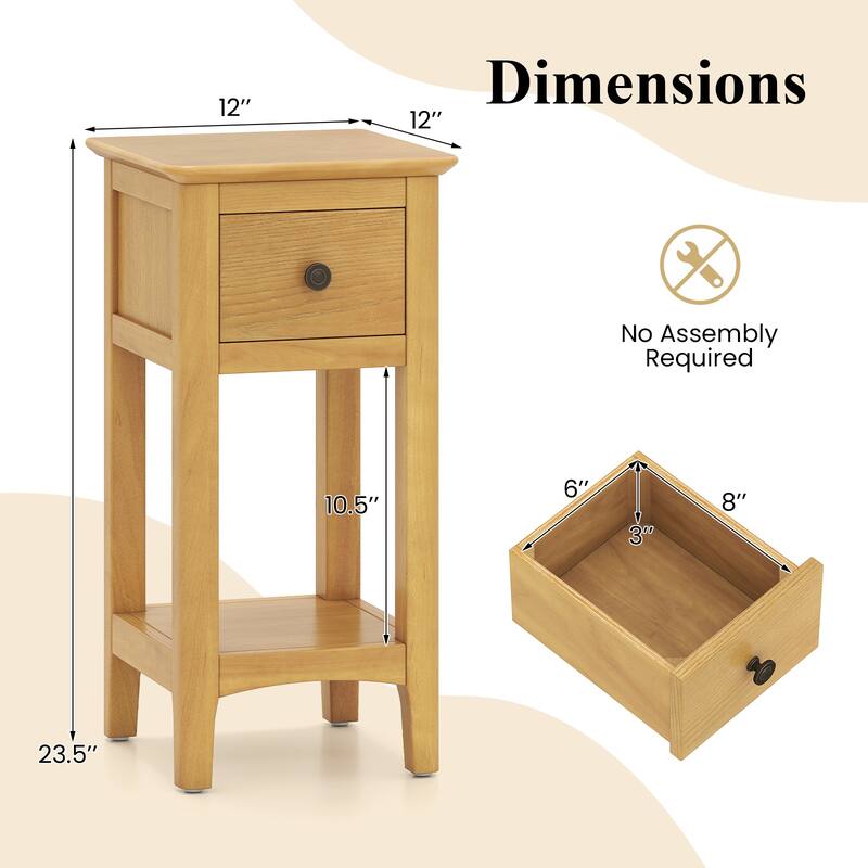 Gymax 2PCS Nightstand 3-Tier Bedside Table w/ Open Storage Shelf &