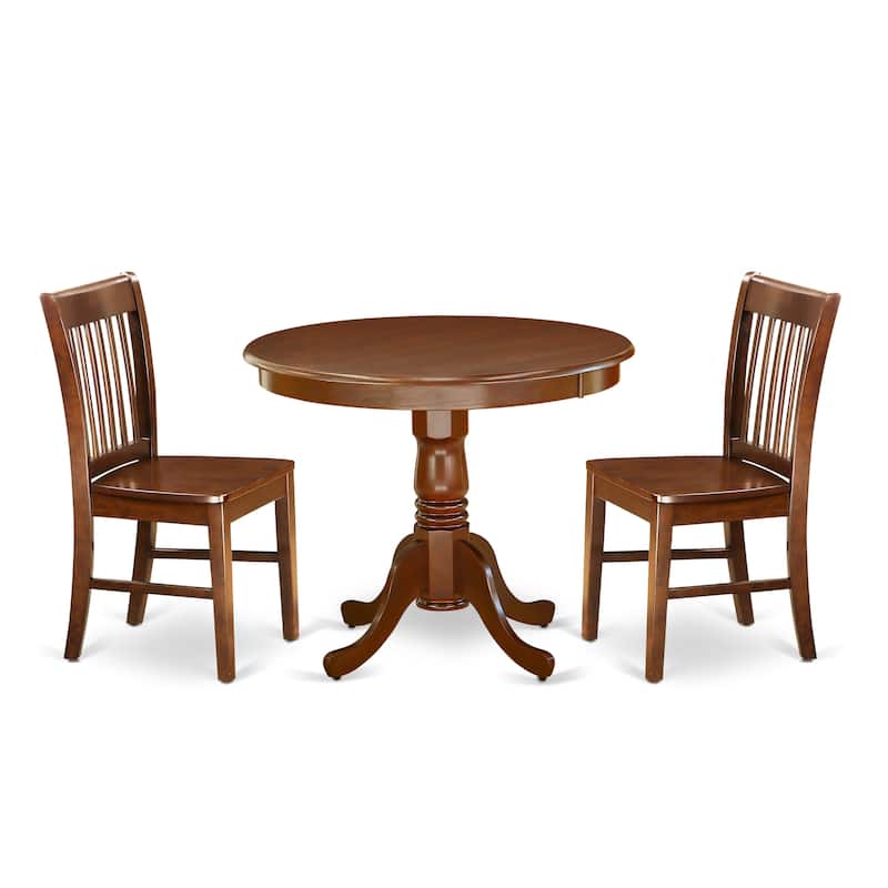 Dining Set - Round 36 Inch Table and Wood Seat Chairs Kitchen Set in Mahogany Finish (Pieces Option)