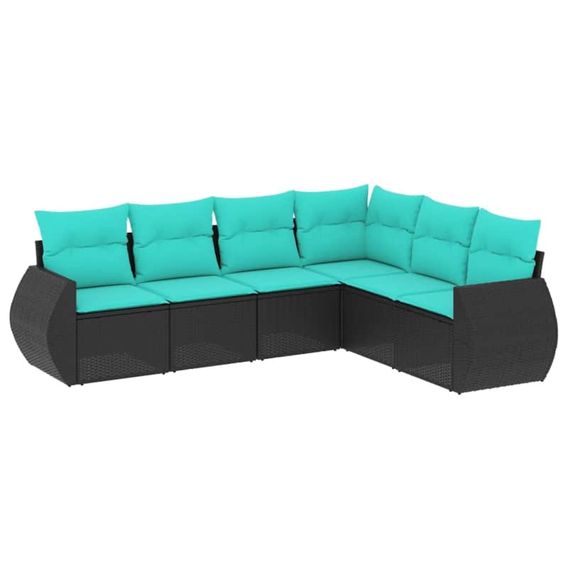 vidaXL 6 Piece Patio Sofa Set with Cushions Black Poly Rattan