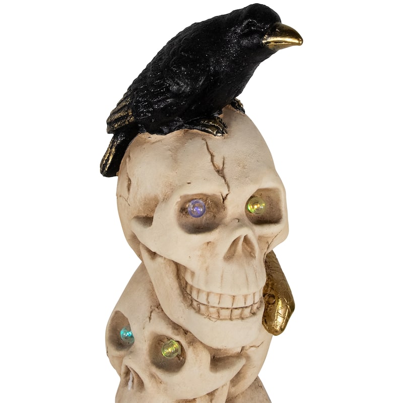 LED Lighted Skull Tower with Raven and Snake Halloween Decoration - 27.5" - Multicolor