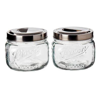 Mason Craft & More 56oz (1.65L) Clear Glass Jar w/ Pop-Up Metal Lid - Set of 2