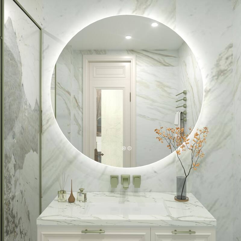 KIOTEE Round Backlit LED Lighted Anti-Fog Bathroom Vanity Mirror with ETL and 3-Year Warranty - 28"x 28"
