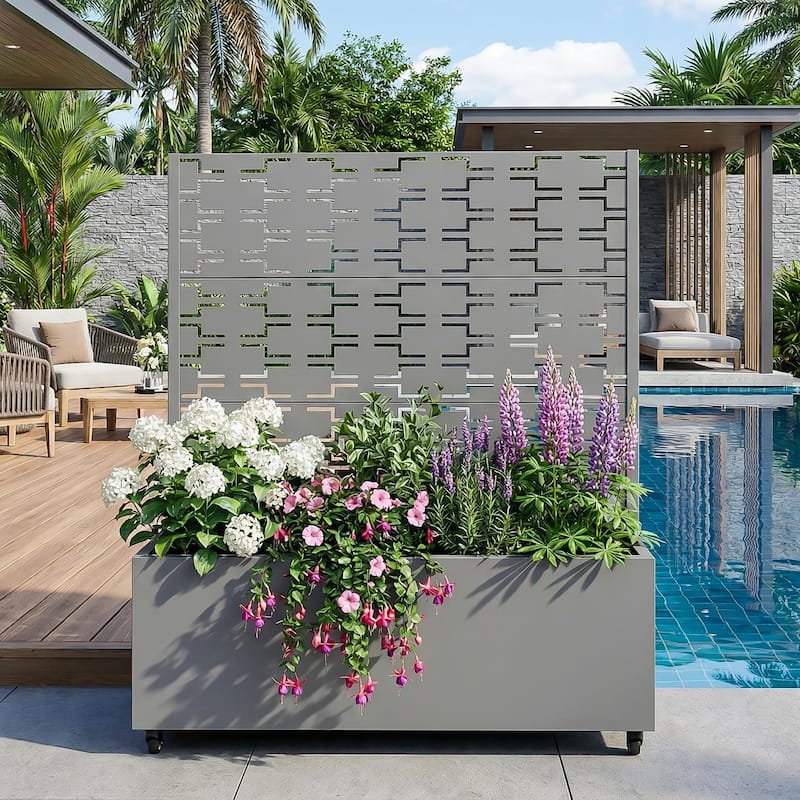 Metal Planter Box with Trellis Privacy Screen Planter Box with Lockable Wheels