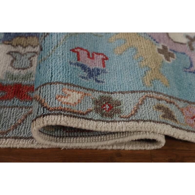 Beige / Ivory Floral Oushak Area Rug Hand-Knotted Wool Carpet - 9'1" x 11'9"