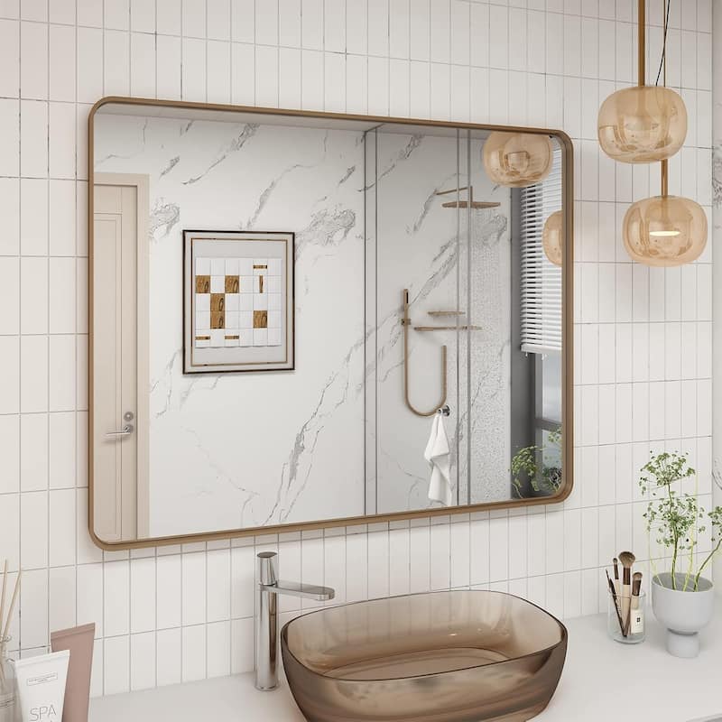 Aluminum alloy Framed Tempered Glass Wall Bathroom Vanity Mirror - 40" x 32" - Gold