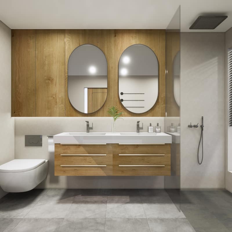 Noble 60" Floating Vanity with Reinforced Acrylic Double Sink - 60" Width - Oak - Matte