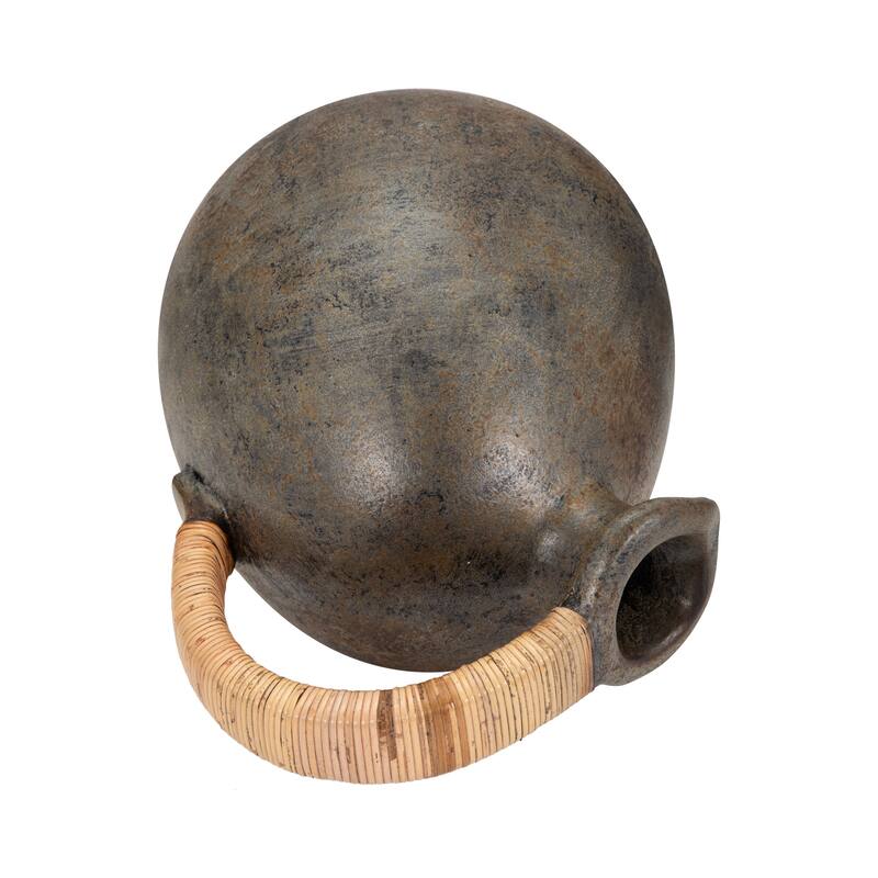 Sagebrook Home Terracotta Rustic Jug With Woven Handle, Multi, Round, Two Tone