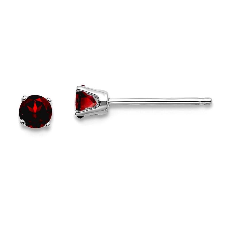 Curata 14k White Gold 3mm Small Round Genuine Gemstone Birthstone Post Earrings - Garnet